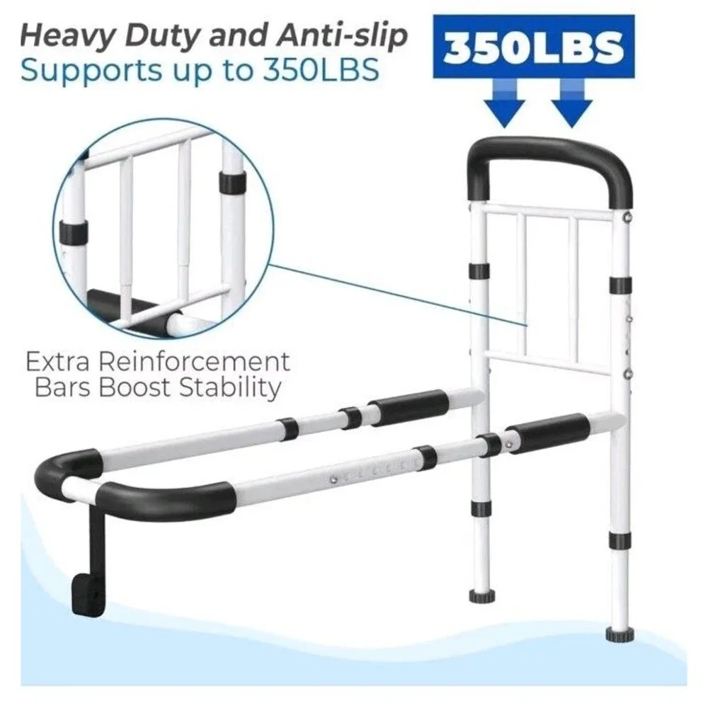 ATSM Adjustable Bed Rails for Elderly 350lb Capacity Non Slip Grip Storage